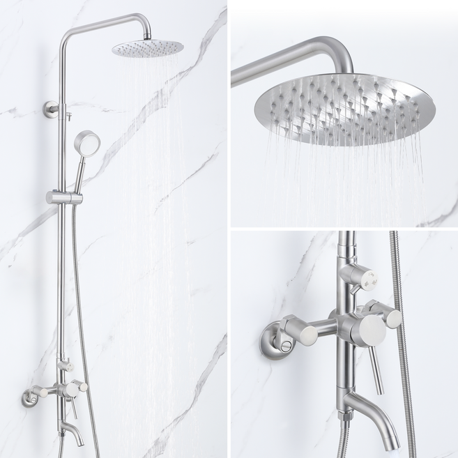 준앤코 SRS 스테인리스 해바라기 샤워기 세트 샤워수전, SRS02, 1개, 실버