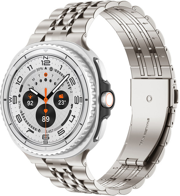 갤럭시워치8/8클래식 호환 프리미엄 스테인리스 메탈 스트랩 밴드 40mm 44mm 46mm, 티타늄