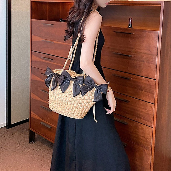 글램디브 으나수 리본 라탄 바구니백 여름 휴양지 데일리 숄더백 로맨틱 A2084