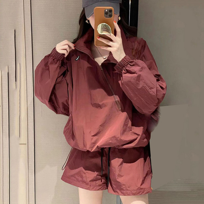 래쉬가드 바람막이 점퍼 빅사이즈 여성 밴딩 팬츠 트레이닝 상하의 등산복 여름 봄 가을 D88U