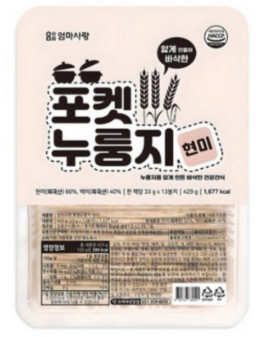 엄마사랑 포켓누룽지 현미, 429g, 3개