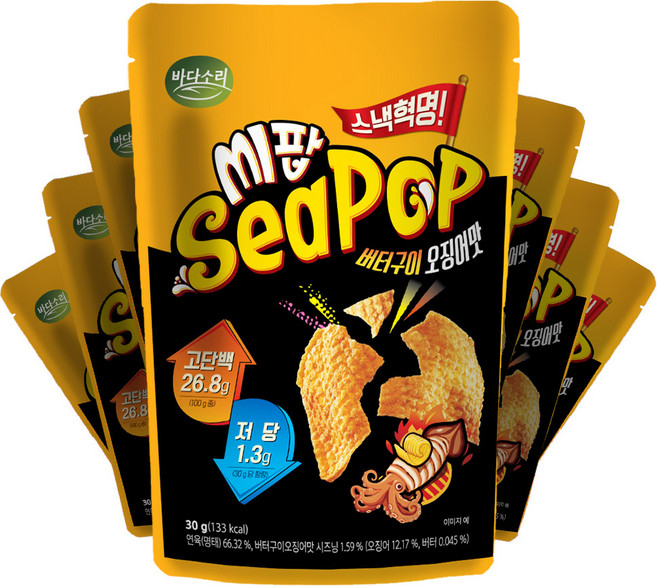 고단백(8.1g) 저당 명태스낵 씨팝 버터구이오징어맛, 7개, 30g