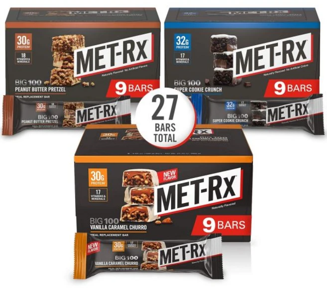 MET-Rx 빅 100 그래놀라 프로틴 바 식사 대용 32g 단백질 땅콩버터 초콜릿 칩 9개입, 다양한 팩, 3 Count(Pack of 9) - 쿠팡