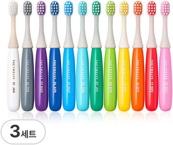 더트웰브 2단계 유아 아기 칫솔 12~36 개월, 비비드, 12개입, 3세트