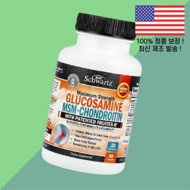 바이오슈와츠 글루코사민 MSM 엠에스엠 유황 콘드로이친 콘도로이친 콘드라이친 콘드로이틴 콘드로친 프루텍스 B 맥시멈 스트렝스 90캡슐 BioSchwartz Glucosamine, 1개