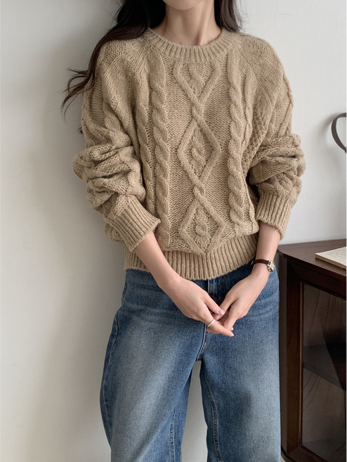 로이니 울 꽈배기 라운드 니트 5color