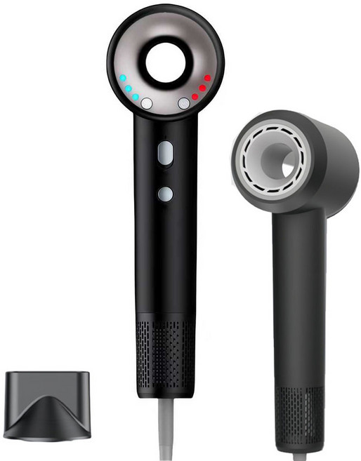 차이슨 10세대 초고속 음이온 무엽 드라이어 12가지 모드 BLDC 헤어 드라이기 1600W+자기흡입노즐 EcafHtronEht, 블랙, YEY-GS86