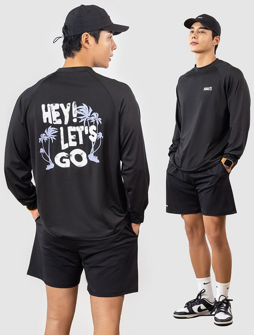 남자 루즈핏 래쉬가드 상의 + 보드숏 반바지 하의 수영복 비치웨어 세트