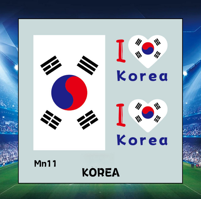 2026미국-캐나다-멕시코 축구 월드컵 팬 응원 국기 스티커 파티 얼굴 스티커 신형 타투 스티커 맞춤 제작, 한국 Mn11, 5.7*6, 1개