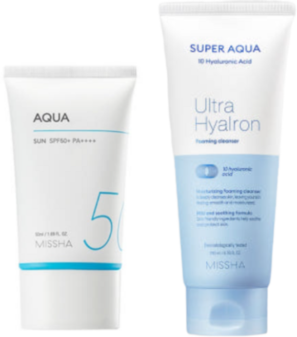 미샤 MISSHA 올 어라운드 세이프 블록 아쿠아 선 젤 SPF50+ PA++++ + 수퍼 아쿠아 울트라 히알론 클렌징 폼 set, 1개, 50ml