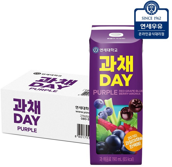 연세유업 과채데이 음료 퍼플, 190ml, 24개