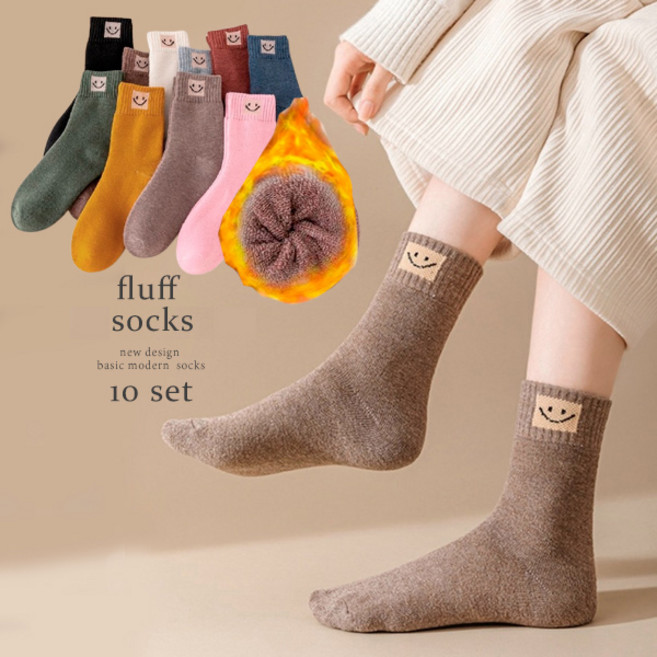 더문풀문 [10켤레세트/겨울기모양말]겨울 포근 따숩 두꺼운 캐쥬얼 양말 / 스마일 패치 겨울 기모 양말 10켤레세트