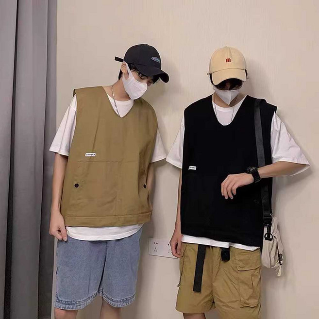 여름 아노락 조끼 캐주얼 포켓 베스트 남녀공용 커플룩, 카키색 조끼 2XL