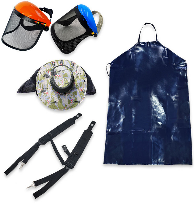 안전용품 4세트(예초기용안전망+레자or망사앞치마+정글모+멜빵), 예초기용안전망+망사앞치마+정글모+멜빵, 1개