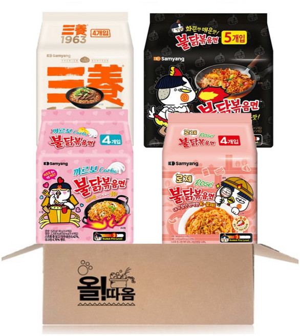 삼양 봉지라면 4종 기획세트 1호(불닭볶음면+까르보불닭볶음면+로제불닭볶음면+삼양라면 1963), 1세트
