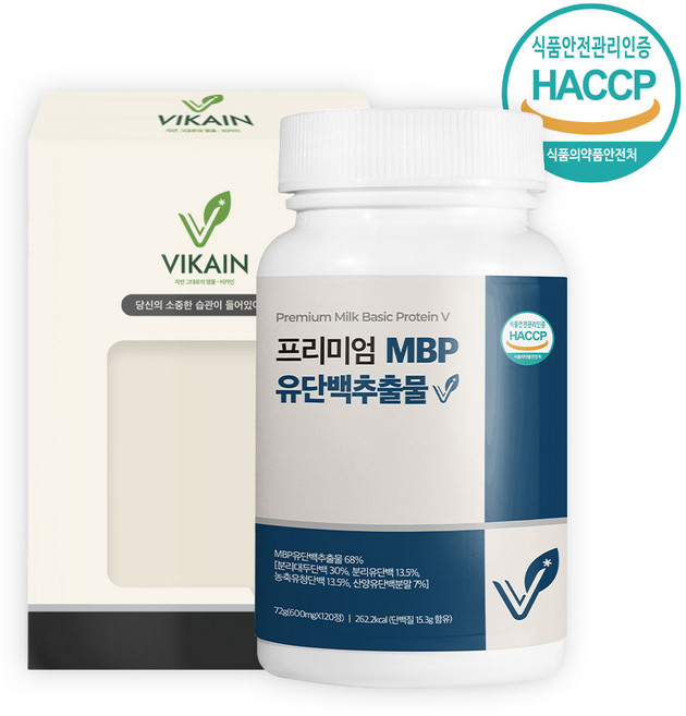 비카인 프리미엄 MBP 유단백추출물V 락토페린 분리 농축 유청단백질 아미노산 칼슘 산양유 자연방목 동물성 식물성 균형단백질 600mgx120정, 1개, 120정