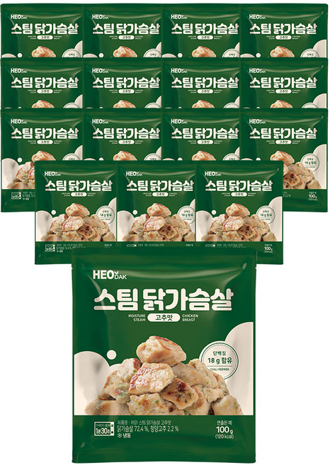 허닭 스팀 닭가슴살 고추맛 100g, 16개