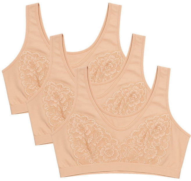 엘에이스 국산 면 부인용 할머니 홑겹 스포츠브라 브라탑 브라렛 3P