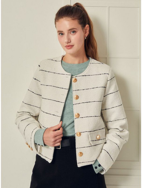 JJ지고트 스트라이프 트위드 라운드넥 재킷 GS2P0JKT41