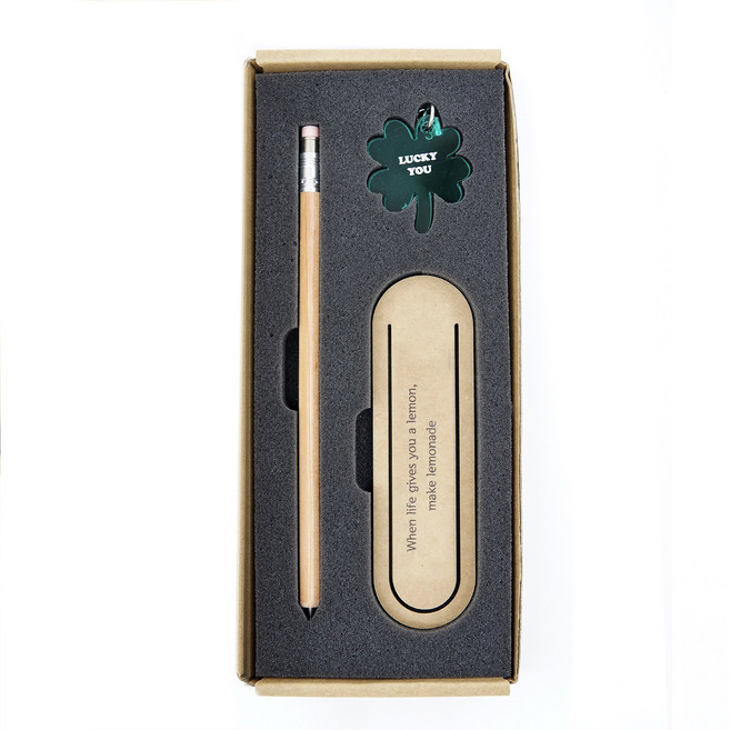 행운의 클로버&클래식 스터디 에디션 3종 세트 (키링+목재샤프+책갈피), 영문 세트 D (Lucky you)