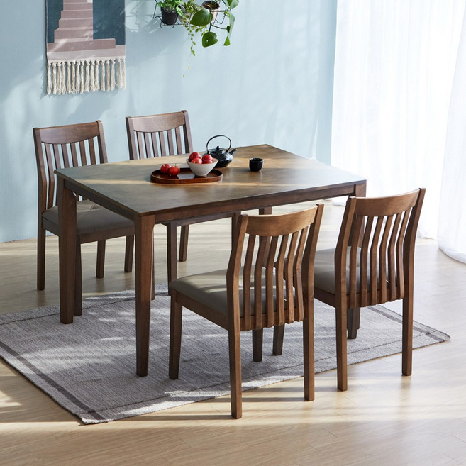 [리비니아] 루디 체코 원목 or 포세린 통 세라믹 4인용 6인용 식탁세트/의자형/의자벤치형 4type, 원목/월넛/4인의자형