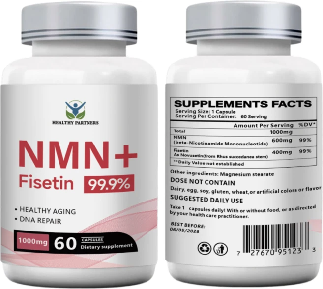 NMN 피세틴 항산화 세놀리틱 1000mg 니코틴아미드 NAD+ 고함량 99.9%, 60정, 1개 - 쿠팡