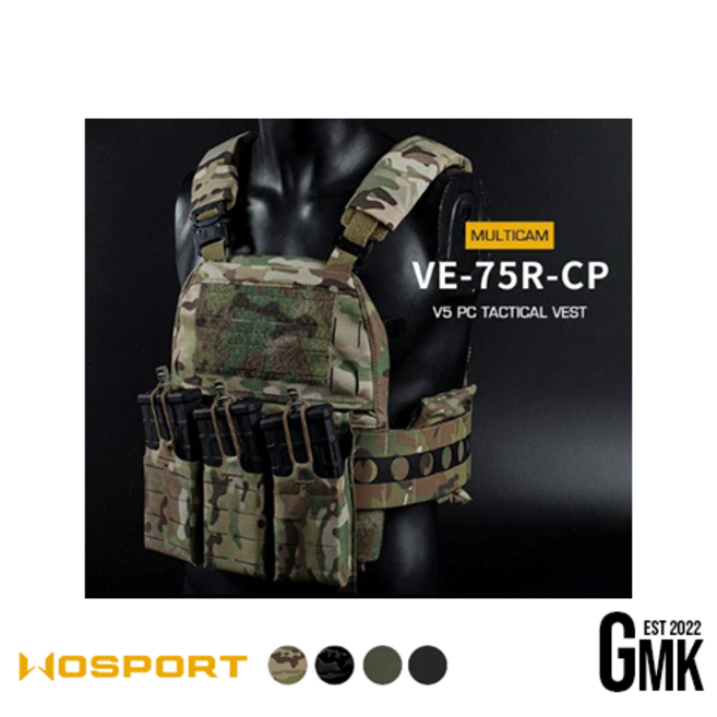 [WoSport] V5 PC Tactical Vest (전술베스트 FCPC 우스포츠 가성비 멀티캠 레인저그린 멀티캠블랙 블랙), 4. 블랙(BK), 1개