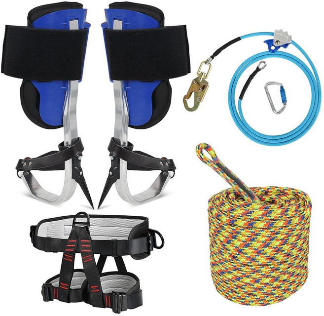 HSSZXFR 나무 작업용 등반 스파이크 키트 클라이밍 벨트와 3.7m(120피트) 로프가 있는 장비 트리플 락 랜야드 조절 장치가 와이어 코어 플립 라인 등반용 수목 장비, HSSZXFR 나무 작업용 등반 스파이크 키트, 클라이