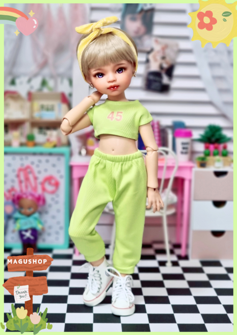 파올라레이나32cm USD26cm 도리스돌30cm ( 그린45 크롭트레이닝 ) bjd 구체관절 인형옷 <완제품>, 1개, 도리스돌 30cm