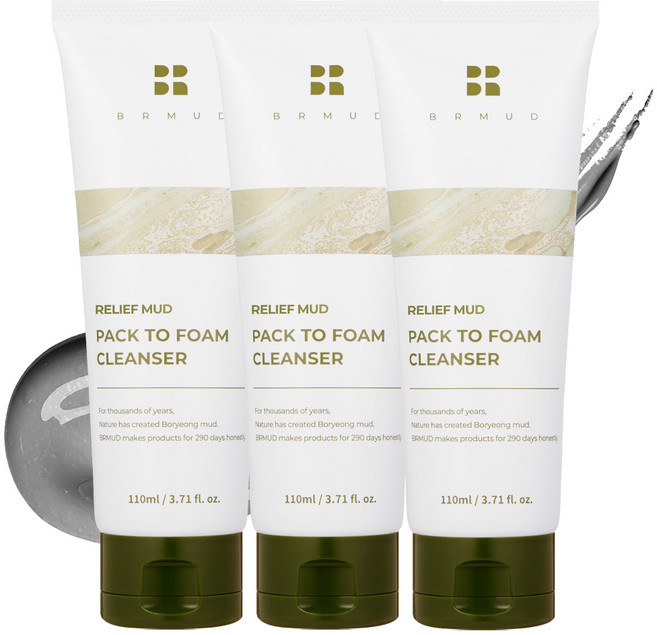 비알머드 리커버리 머드 약산성 저자극 팩투폼 클렌징폼, 110ml, 3개