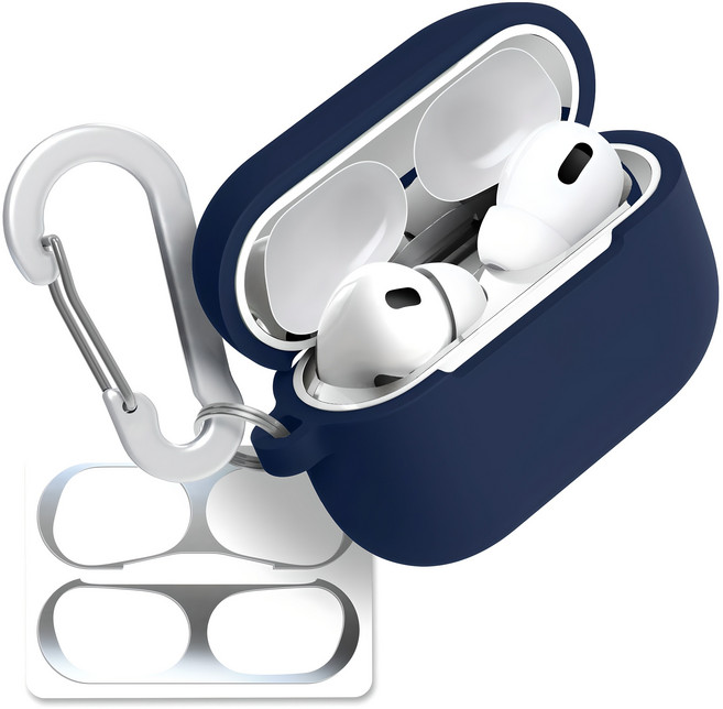 슈퍼디비전 에어팟 프로2 실리콘 케이스 + 키링 + 카라비너 + 철가루방지스티커 세트, 헤링, 1개