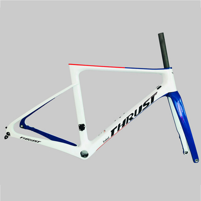 THRUST t1000 카본 로드 자전거 프레임 화이트-블루 디스크 브레이크 자전거 액세서리 2년 보증 전체 탄소 섬유 디스크 브레이크, [00] White blue, 1개