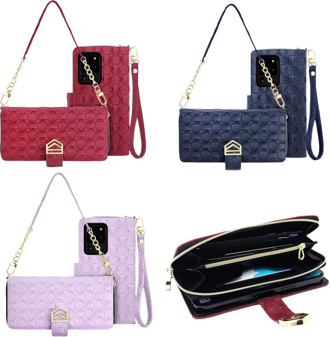 갤럭시 A23 SM-A235N 지퍼형 2가지 체인 스트랩 손목 스트랩 포함 카드 지갑 가죽 휴대폰 다이어리 케이스 FICZEPB