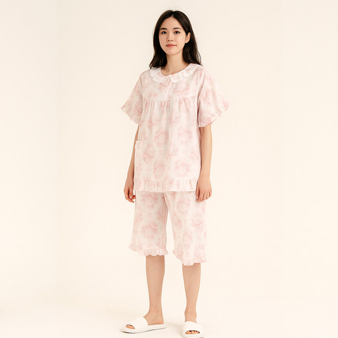 [보슈아]여성잠옷 아사면 반팔 파자마 상하세트 홈웨어 국내산