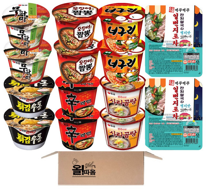 농심 큰컵라면 & 쌀국수 14개 기획세트 (신라면2+너구리2+오징어짬뽕2+튀김우동2+무파마2+사리곰탕2+먹꾸먹꾸 멸치맛잔치쌀국수2)
