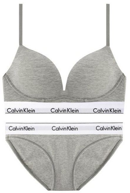 CK 여성 모던 코튼 AF 플런지 푸쉬업 브라+팬티 세트 QF7623+F3787 GREY