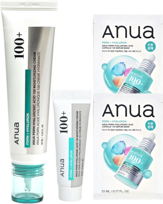 (기획세트) 아누아 PDRN 히알루론산 100 수분크림+증정10ml+마스크팩2매, 1개, 60ml
