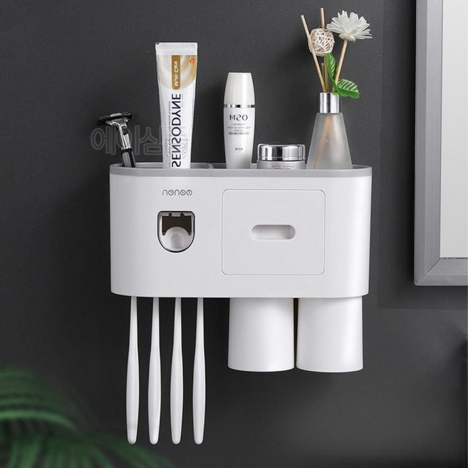 무타공 치간 칫솔 공중 부양 거치대 보관함 욕실칫솔걸이 칫솔용품 욕실소품 욕실칫솔꽂이 치약통 칫솔꽂이, 1개