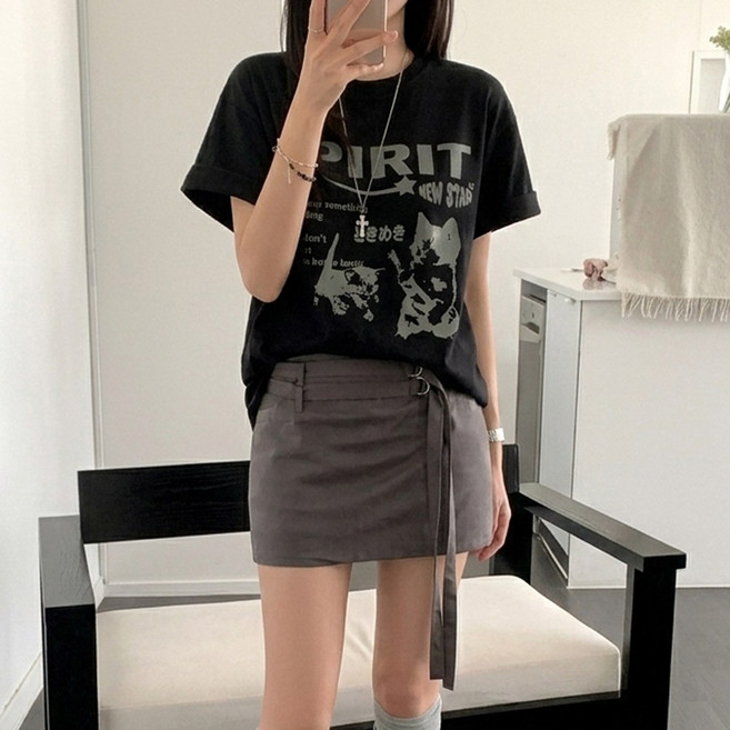 티데일리 스피릿 프린팅 오버핏 20수 라운드 반팔 티셔츠