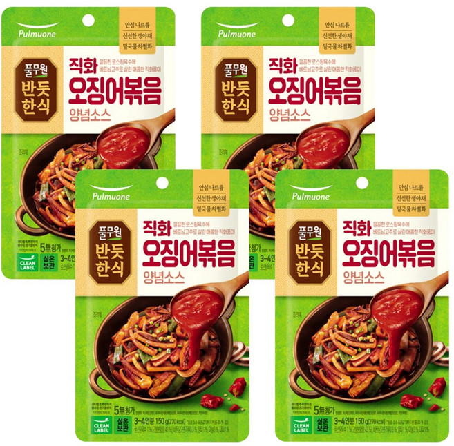 반듯한식 풀무원 직화 오징어볶음 양념소스, 150g, 4개
