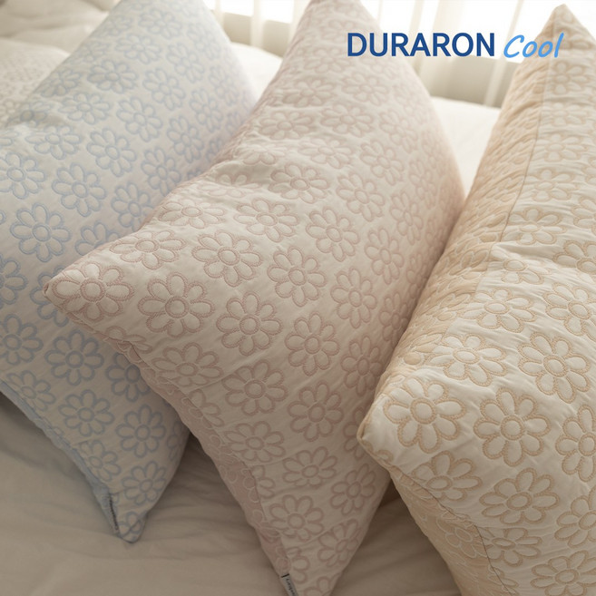 접촉냉감 듀라론 양면 베개 커버 시원한 여름 쿨, 2.플라워, 블루
