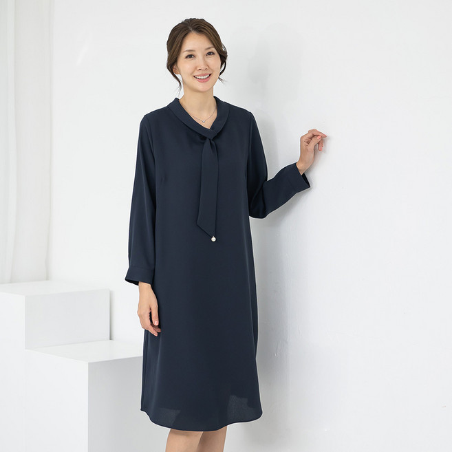 엄마옷 타이 진주 긴팔 원피스 5CVB09040마담 미시 중년여성 빅사이즈 50대 60대 70대 할머니옷