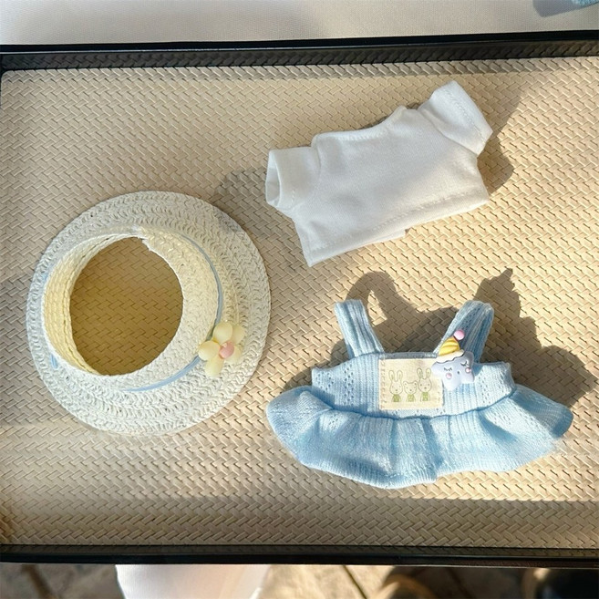 햄과니해외 속성 몬치치 인형옷 S사이즈 봄나들이옷, 티셔츠+치마+밀짚모자