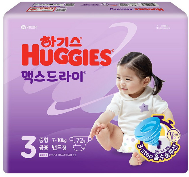 하기스 NEW 맥스드라이 밴드형 남여공용, 3단계, 72매