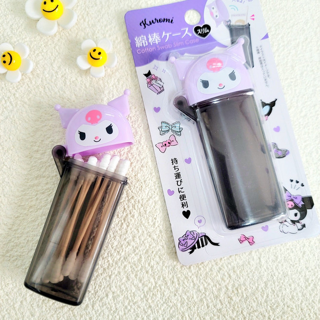 산리오 쿠로미 슬림 면봉 케이스 밴드 휴대용 다용도 보관함, 1개, 혼합색상