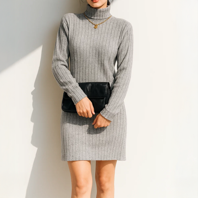 데일로엔 여성 하이넥 골지 니트 긴팔 원피스