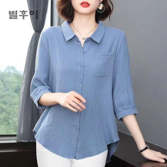 별후이 여성용 빅사이즈 중년 루즈핏 7부소매 가디건 엄마 셔츠