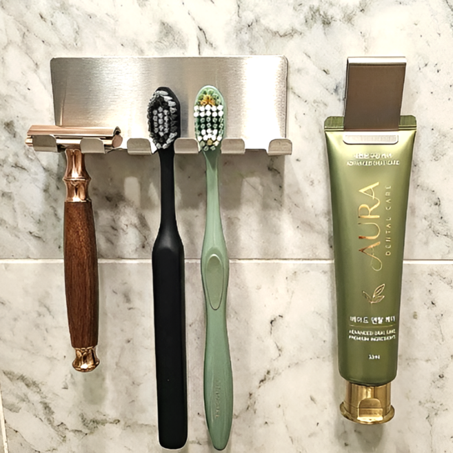 본푸름 304 올 스텐 칫솔 치약 면도기 꽂이, 1세트, 실버