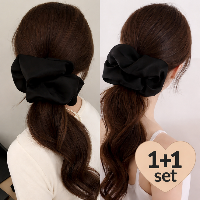 빅 1+1새틴 실크 대왕 곱창 헤어스크런치 곱창밴드 여성 머리끈 헤어끈