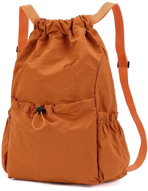 雙肩揹包 書包 男女學生 戶外時尚輕便 大容量防水 抽繩運動布袋, 橙色, 1個